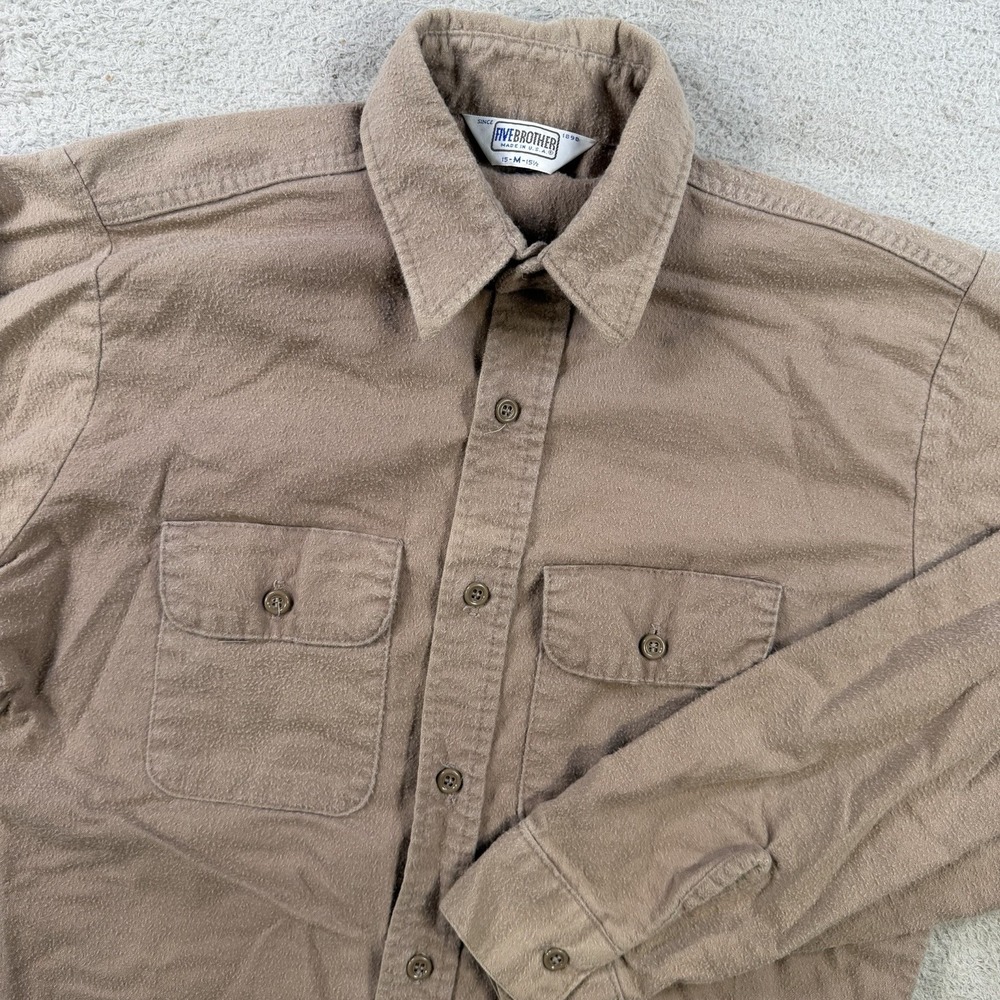 Vintage Five Brother Shirt Mens Medium Tan Chamois Flap Pocket Made in USA